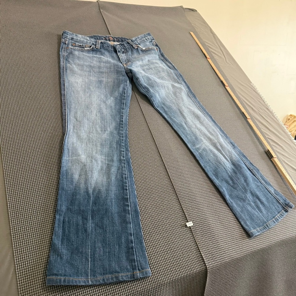 7 For All Mankind A Pocket Flare Jeans Womens 30 Blue Medium Wash Low Rise